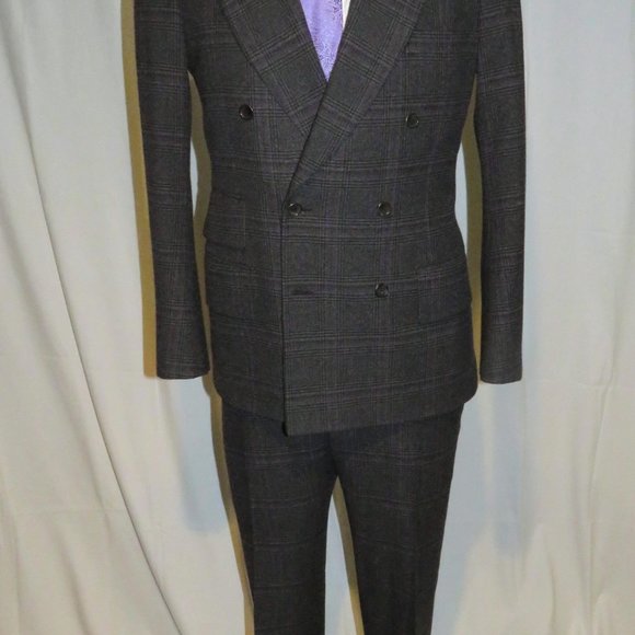 Tom Ford Base C Buckingham 100% Cashmere Gray Plaid 6x2 Double Breasted Suit 40R - Picture 2 of 16